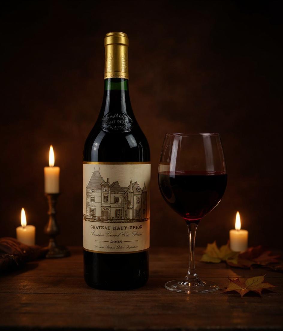 Chateau Haut-Brion wine bottle detail showing vintage label and premium quality