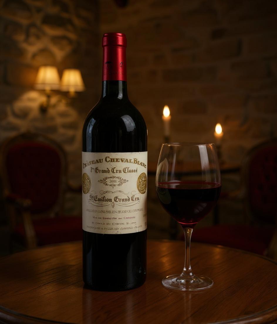 Chateau Cheval Blanc 2001 wine bottle side view
