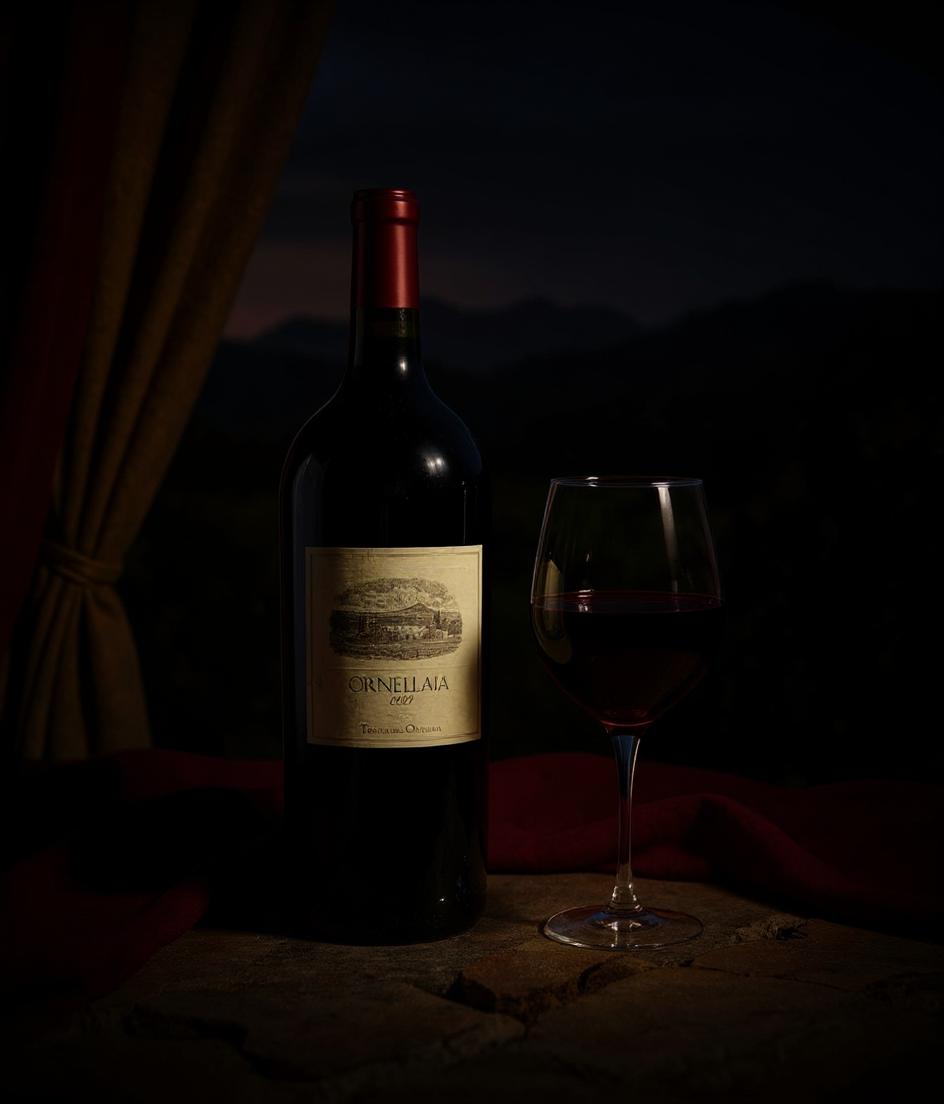 Ornellaia 1999 wine bottle detail and vintage label