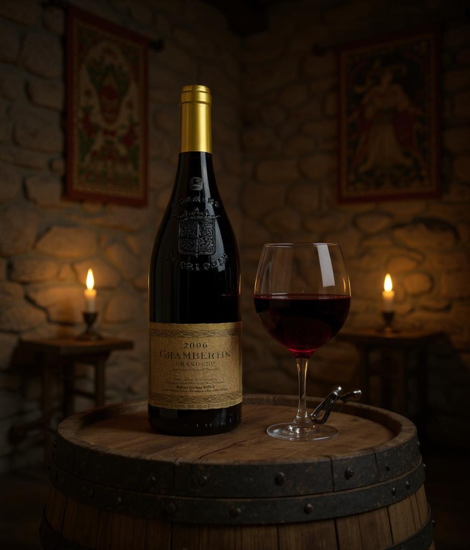 Chambertin Grand Cru wine bottle detail view