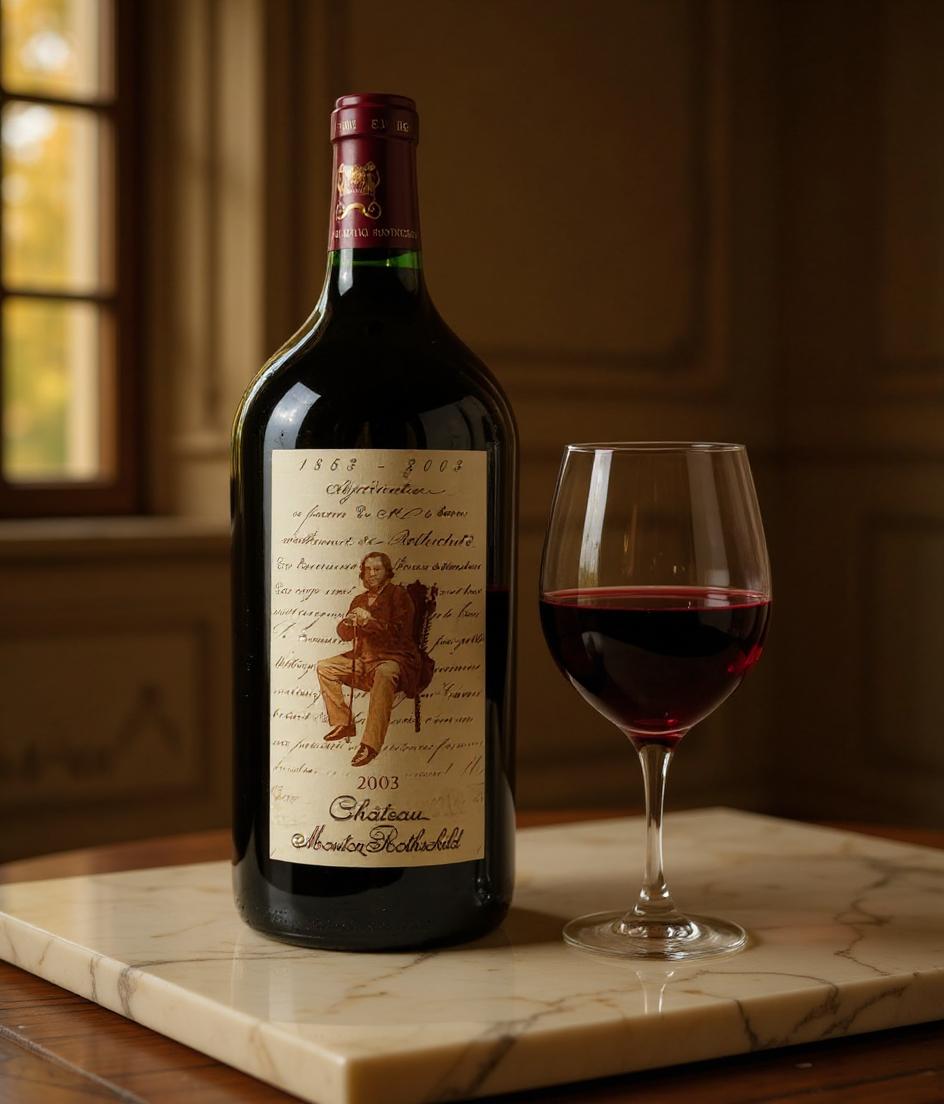 Chateau Mouton Rothschild 2003 3L wine bottle side angle