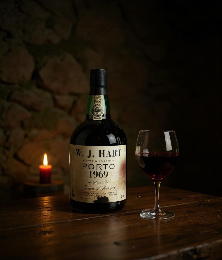 W.J Hart Vintage Port Porto 1969 bottle label close-up