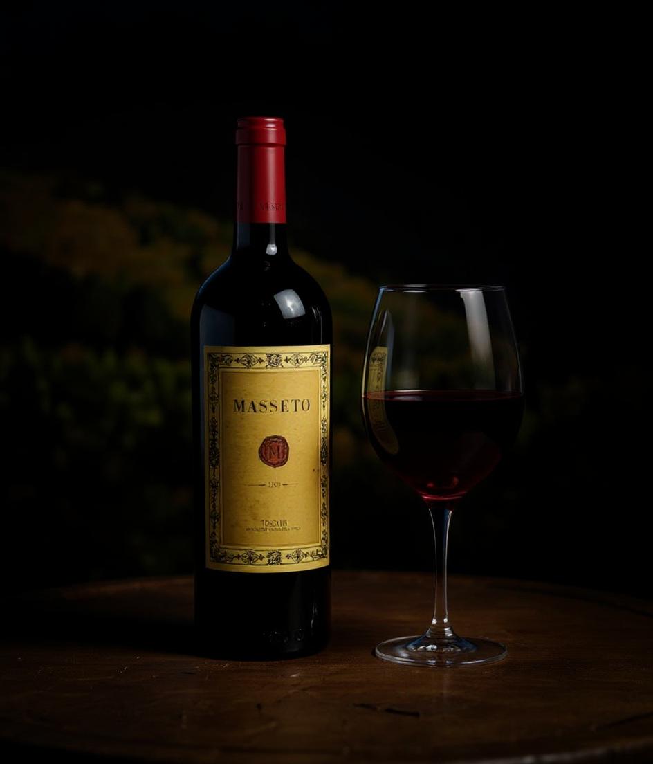 Masseto 2008 wine bottle detail and packaging