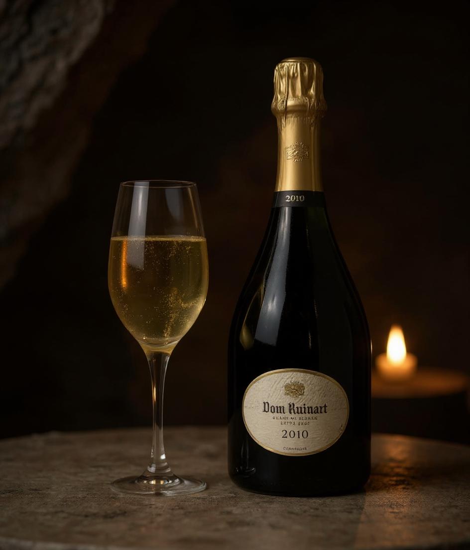 Dom Ruinart champagne bottle detail and craftsmanship