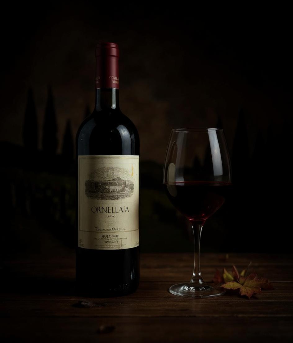 Ornellaia wine bottle label and details close-up