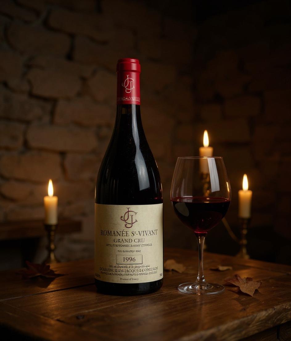 1996 Romanee-Saint-Vivant Grand Cru wine bottle detail and vintage label