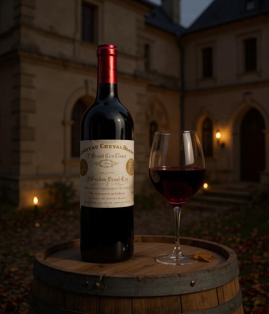 Chateau Cheval Blanc wine label and bottle detail