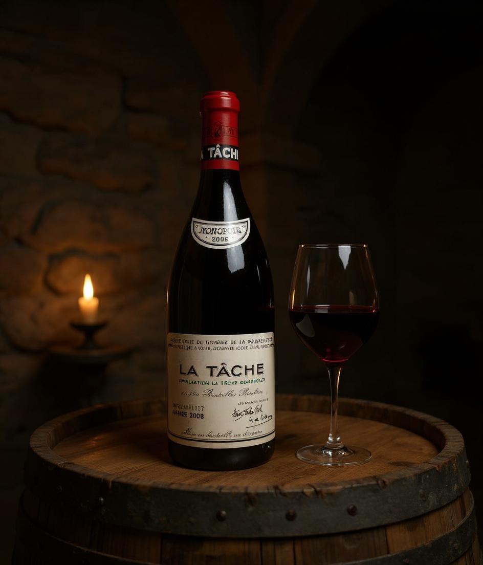 La Tache Grand Cru 2008 wine bottle detail view