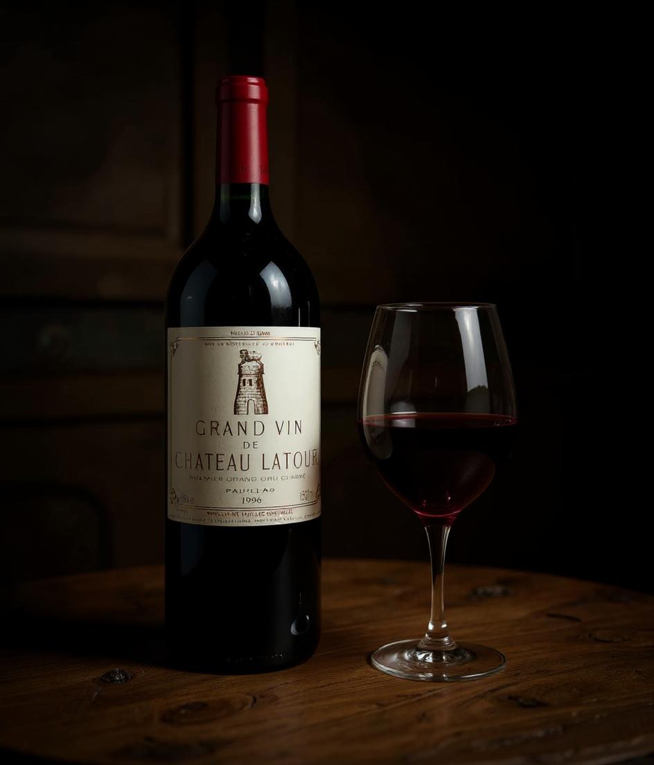 Chateau Latour 1996 wine label close-up details