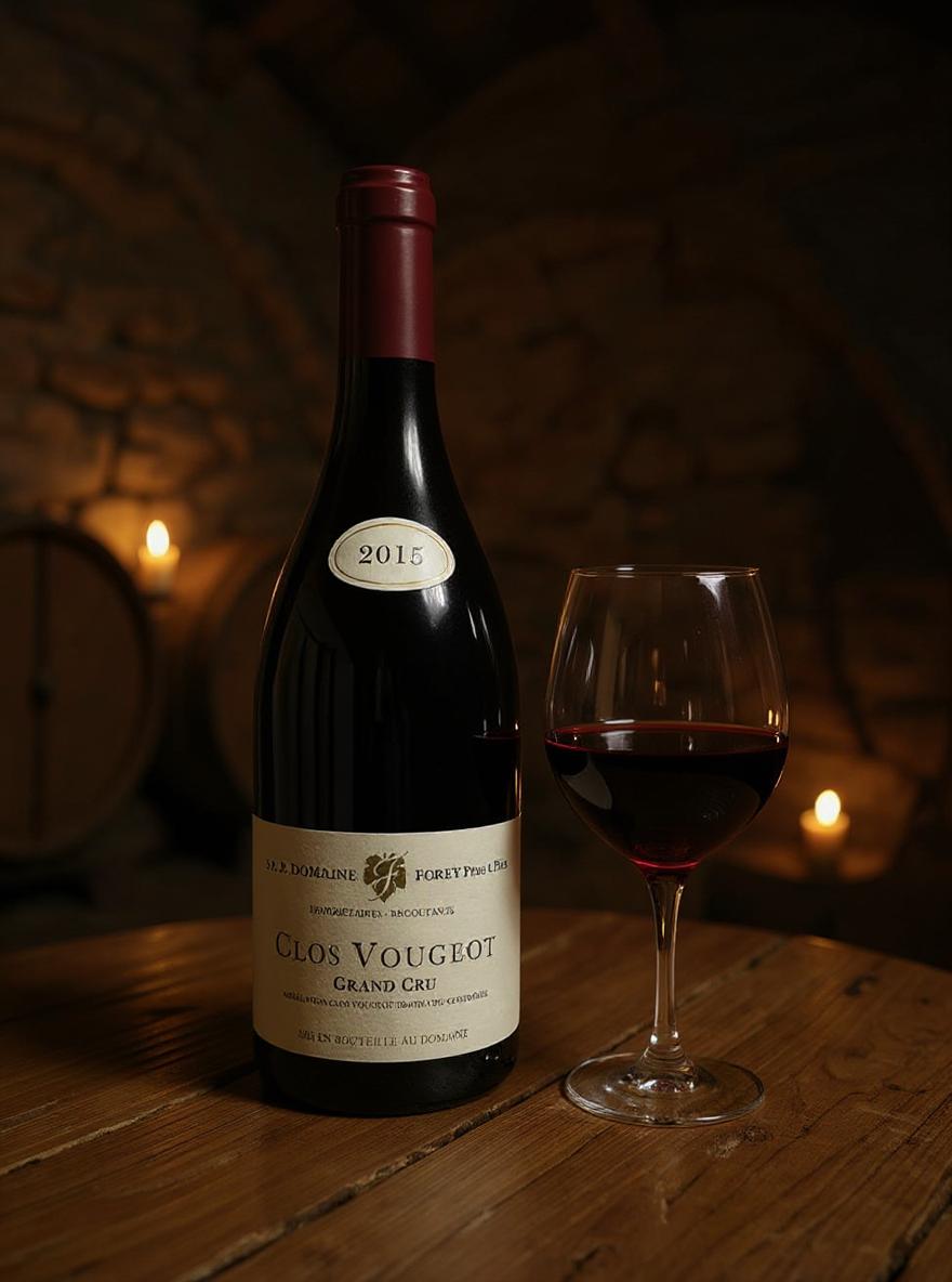 Clos de Vougeot Grand Cru wine label close-up