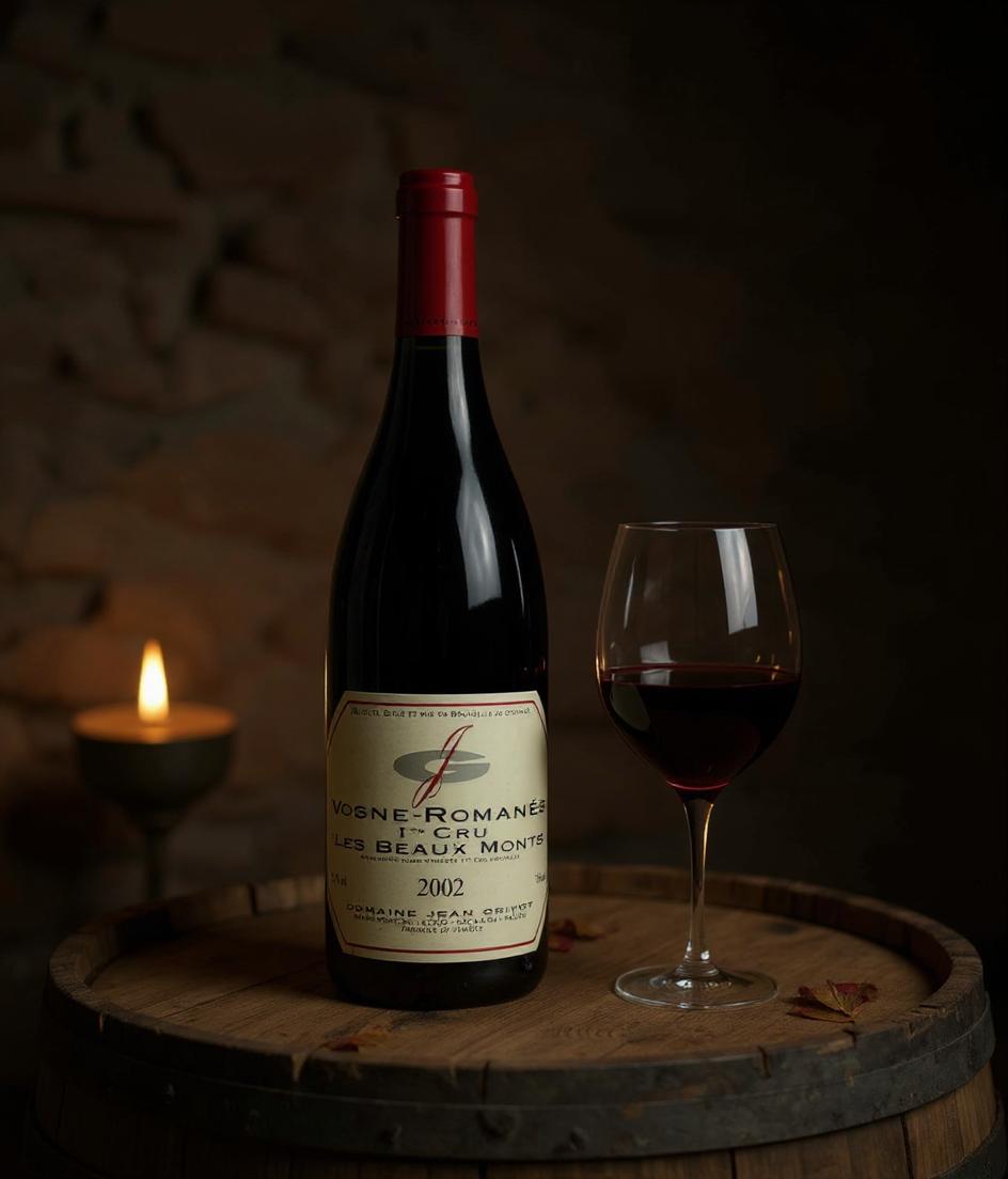 Close-up of Domaine Jean Grivot wine label and bottle details