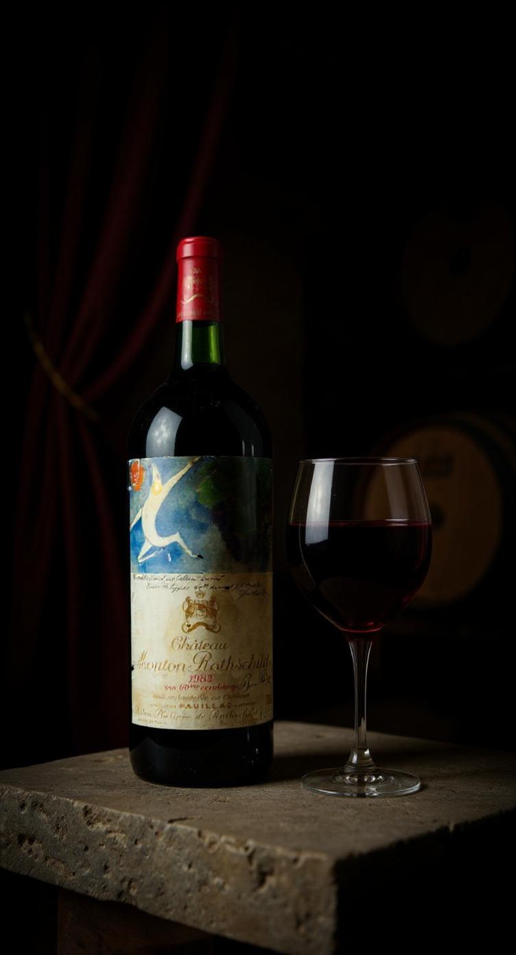 Chateau Mouton Rothschild 1982 wine bottle label detail