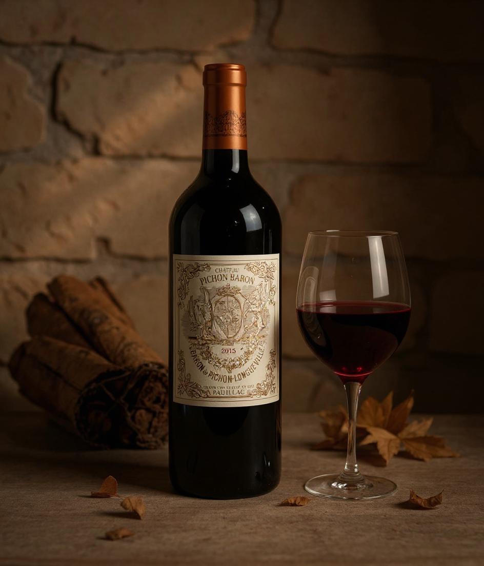 Chateau Pichon-Longueville Baron wine label and bottle detail