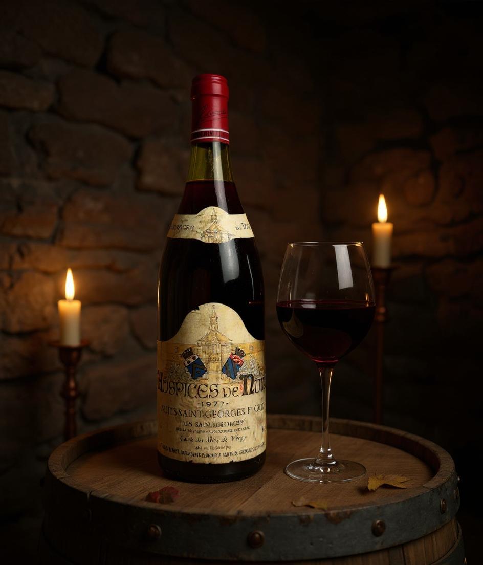 Hospices de Nuits Les Saint-Georges 1er Cru 1977 wine bottle detail