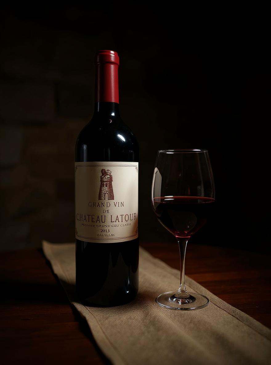 Chateau Latour 2013 wine bottle side angle