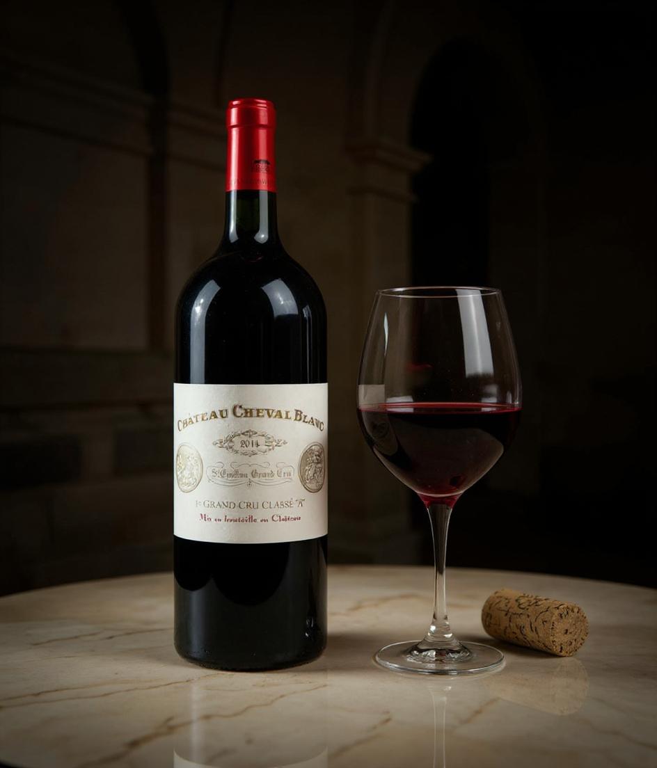 Chateau Cheval Blanc 2014 wine label close-up