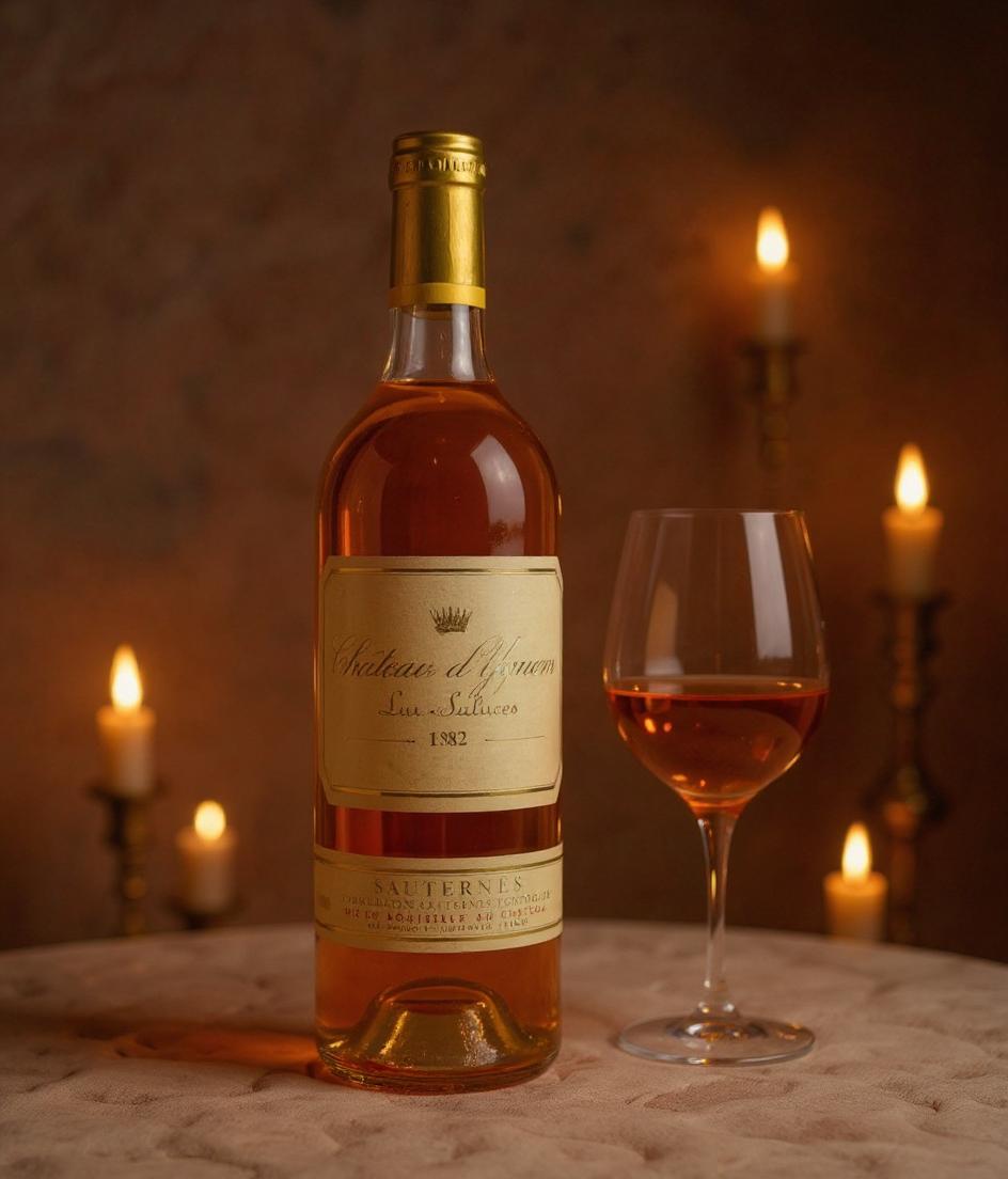 Chateau d'Yquem 1982 wine bottle detail French oak barrel aged