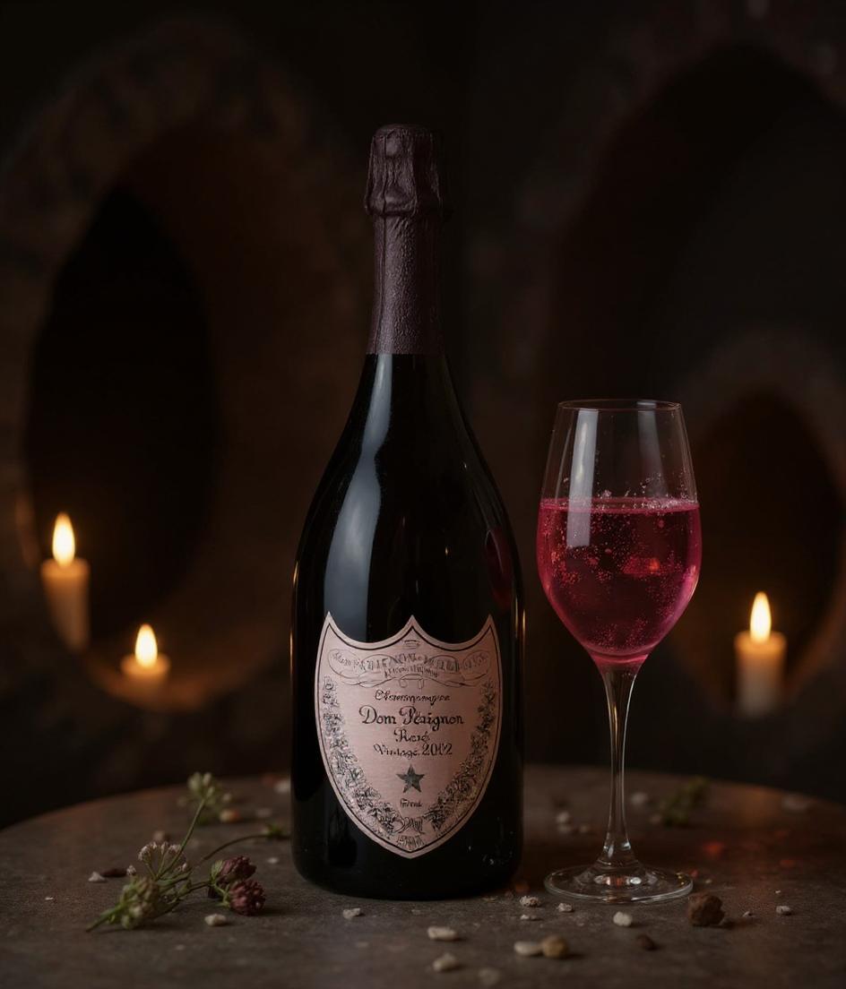 Dom Pérignon Rosé 2002 champagne bottle detail view