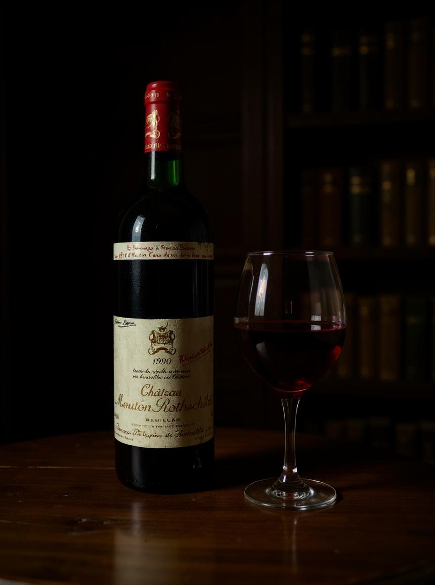 Chateau Mouton Rothschild 1990 wine label detail