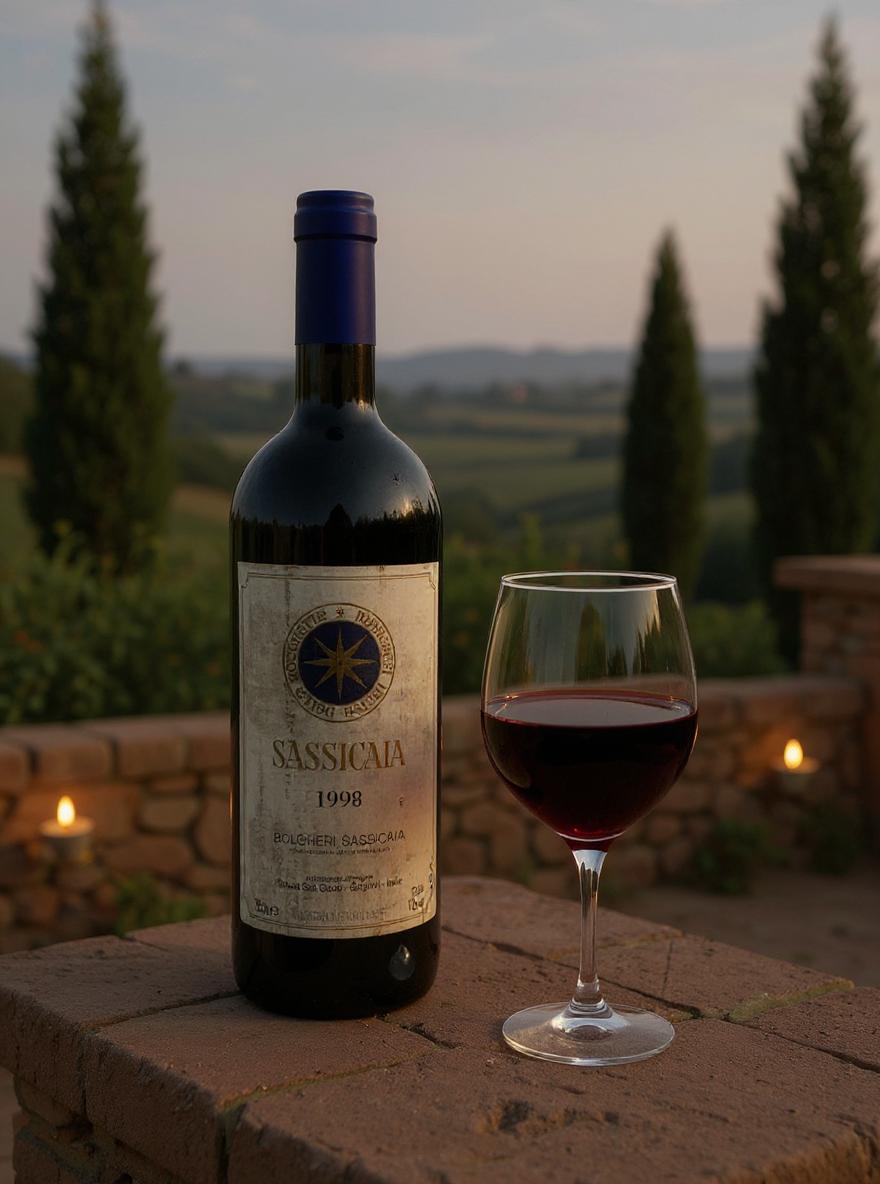 Sassicaia 1998 wine label detail premium Italian vintage