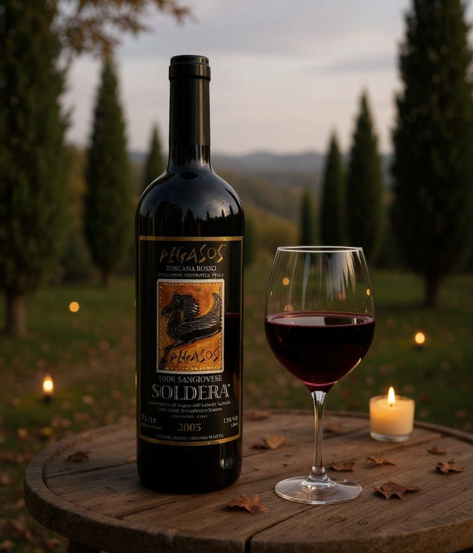 Pegasos Soldera IGT 2005 wine label close-up premium Italian wine