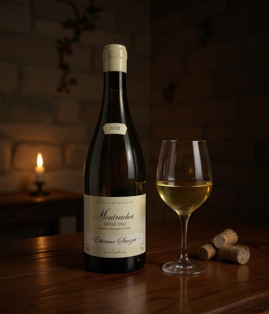 Domaine Etienne Sauzet Montrachet Grand Cru wine label detail