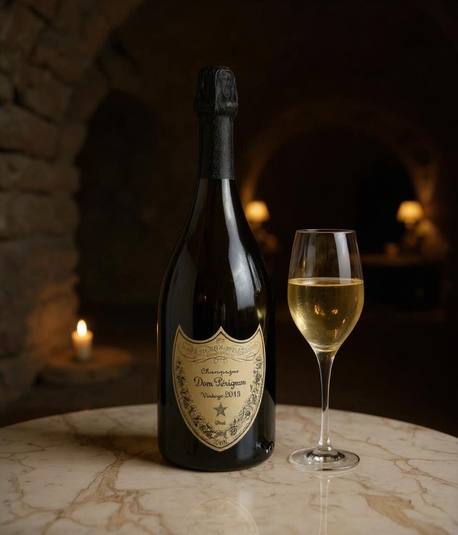 Dom Pérignon 2013 champagne bottle showing label details