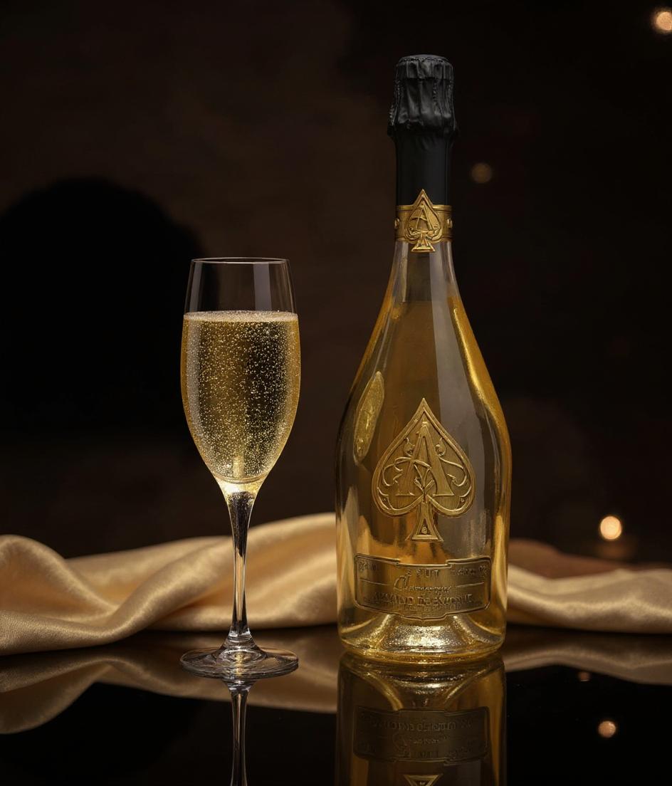 Close-up view of Armand de Brignac Brut Gold champagne showcasing premium quality