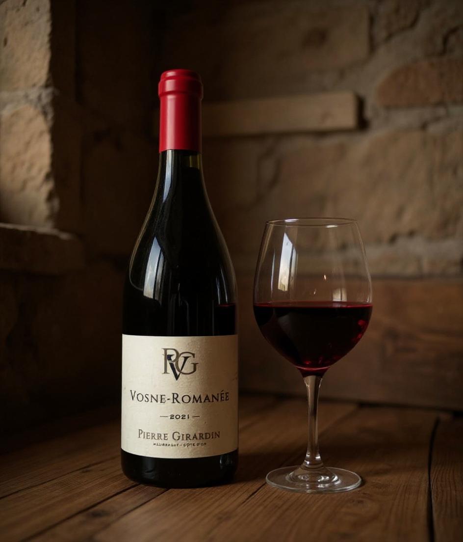 Pierre Girardin Vosne-Romanée 2021 wine bottle side view with label details