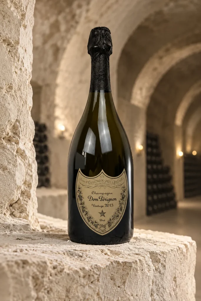 Dom Pérignon 2013 (photo of this bottle; chalk cellar background is an illustration)