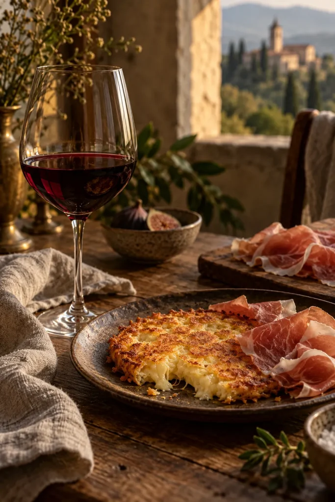 Illustration: Friulian red with frico and prosciutto