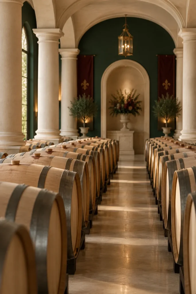 Illustration: columned Médoc barrel cellar, Margaux