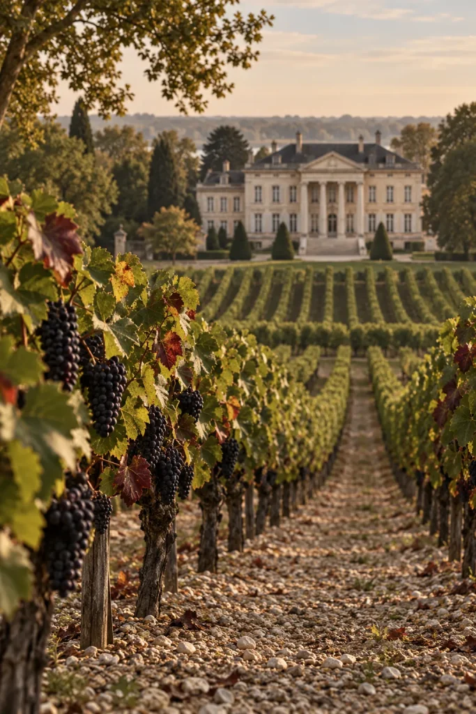 Illustration: gravel vineyards and a château, Margaux