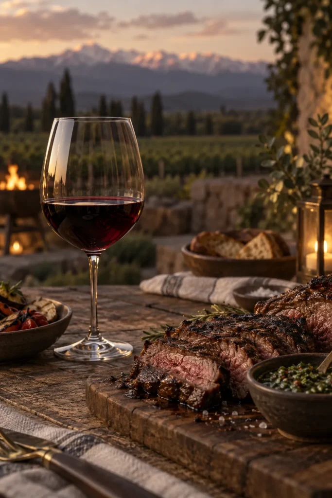 Illustration: Malbec with asado and chimichurri
