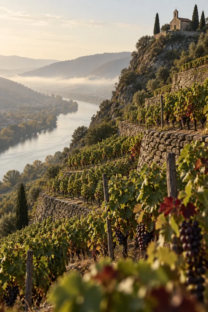 Illustration: steep Syrah terraces above the Rhône