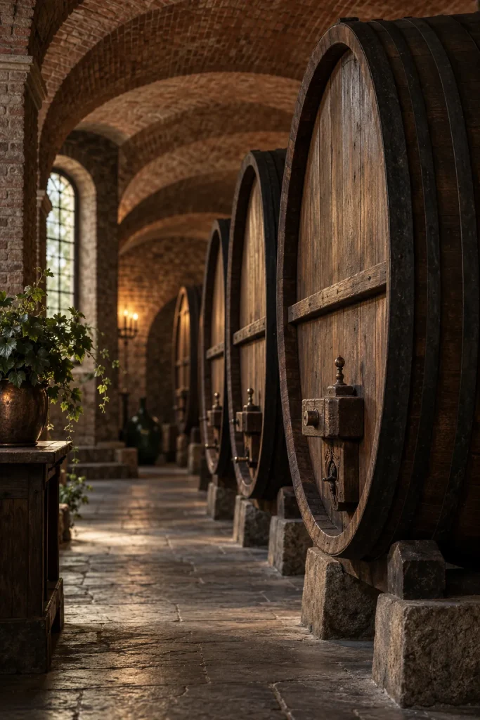 Illustration: Piedmont cellar with large oak botti