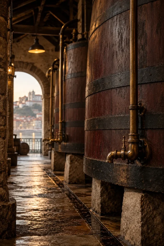 Illustration: Port lodge with old vats, the Douro