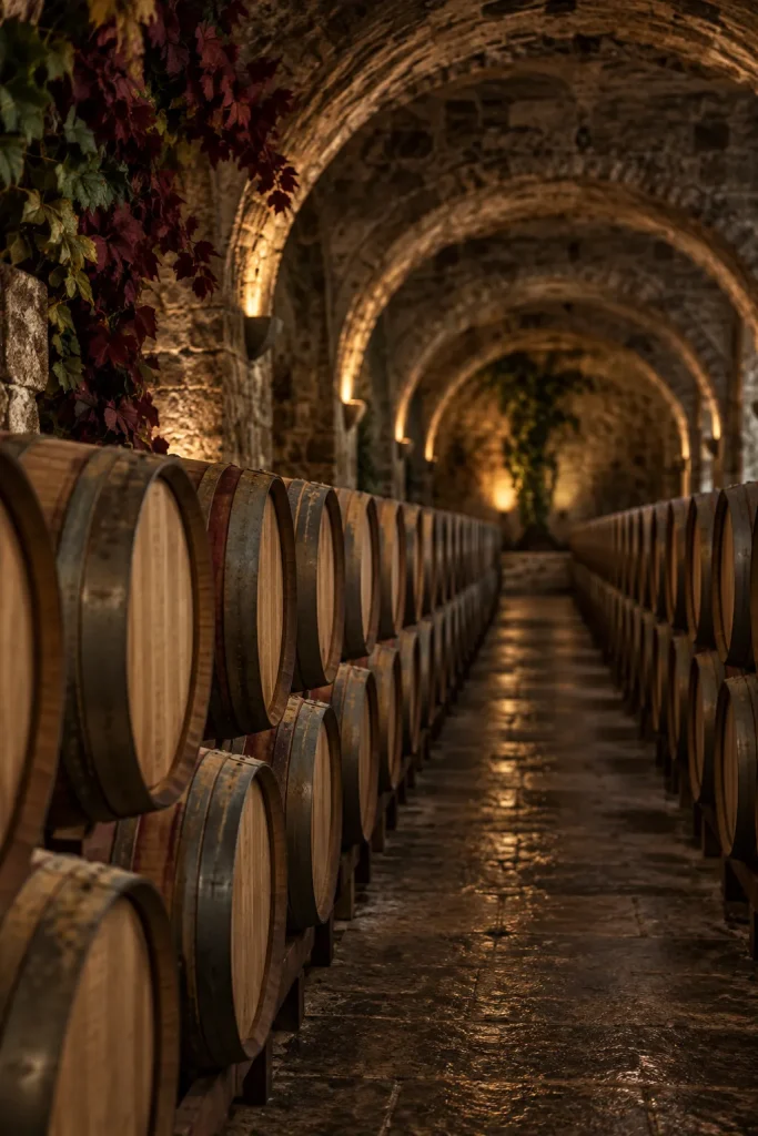 Illustration: Rioja bodega with American oak barrels