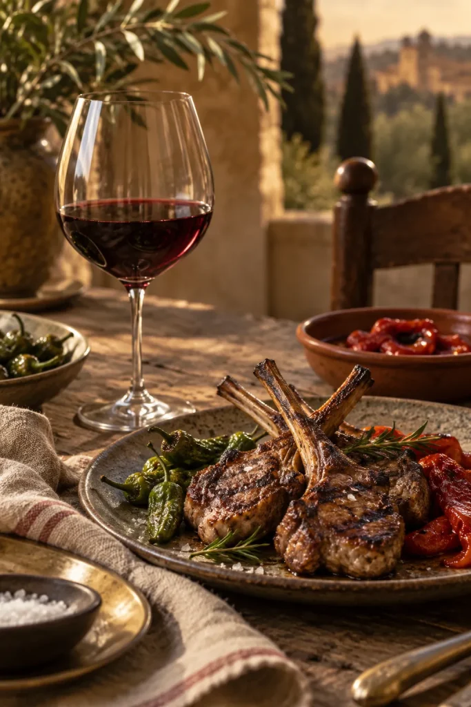 Illustration: red Rioja with lamb chops