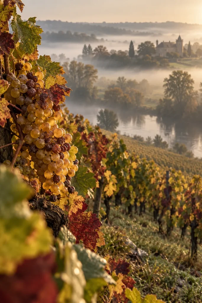 Illustration: Sémillon vines in autumn mist, Sauternes