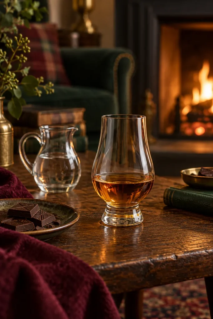 Illustration: single malt by the fire, Speyside