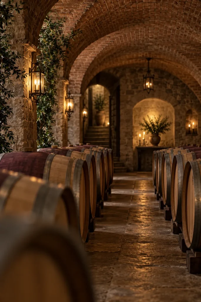 Illustration: barrel cellar under a Tuscan villa